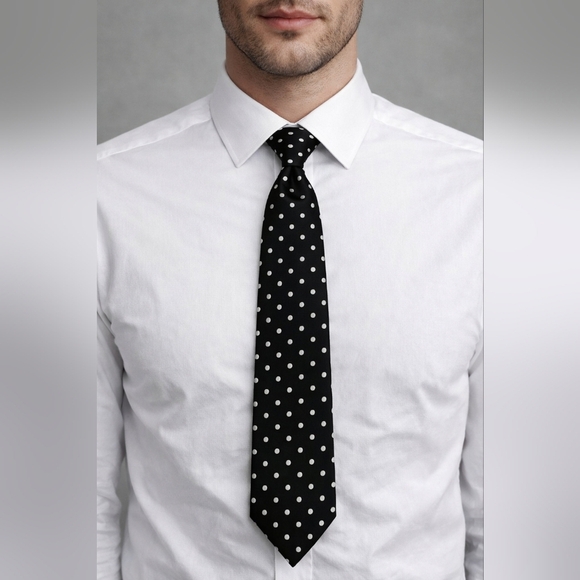 Paul Fredrick Other - PAUL FREDRICK Black & White Embroidered Polka Dot Silk Tie